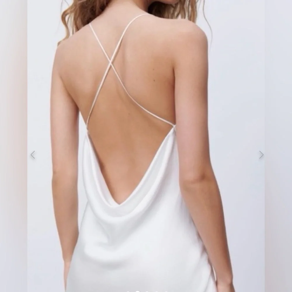 Zara 🤍 White  Mini Satin Low Open-Back Mini Slip Dress XS 🕊️ - Picture 2 of 11